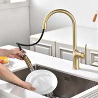 Robinet de cuisine en or brossé avec double mode, bec haut, monocommande, cartouche céramique sans plomb, pour usage hôtelier