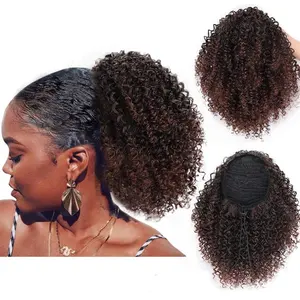 Afro Kinky Krullend Paardenstaart Extensions Korte Synthetisch Haar Trekkoord Diepe Golf Bladerdeeg Haarstukken Voor Zwarte Vrouwen Ombre 1B
