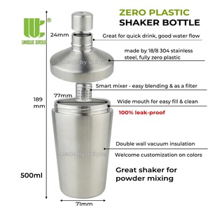Botella Mezcladora de Proteínas de Acero Inoxidable con Aislamiento al Vacío de 500 ml, Vaso Mezclador de Suplementos, Libre de Plástico, OEM, ODM - Product Image 5