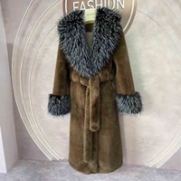 Manteau long en fourrure imitée de vison et de renard, à imprimé léopard de luxe, populaire, avec col en fourrure volumineux, amincissant la taille
