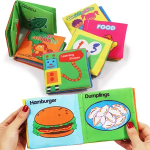 كتاب قماشي للأطفال من عمر 0-36 شهر كتاب لغز للفواكه والحيوانات للأطفال الرضع التعلم المبكر كتب تعليمية ألعاب قماشية