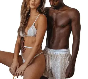 Toptan özel çiftler tasarımcı mayo mayolar Bikini seti erkekler ve kadınlar için yaz