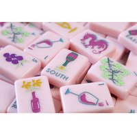 Set Mahjong Amerika Kustom Gaya Anggur Napa Valley, Ubin Mahjong Akrilik Berembos Pink, Hadiah untuk Hiburan