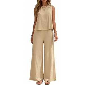 Ensemble 2 pièces sans manches pour femmes - Haut décontracté ample et pantalon large avec poches - Tenues pour femmes - Mode - Product Image 2