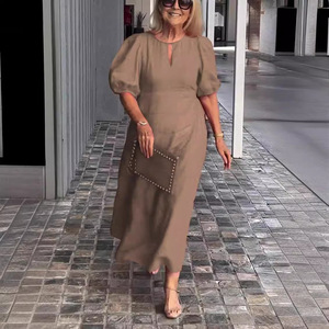 <span class=keywords><strong>Robe</strong></span> <span class=keywords><strong>d</strong></span>écontractée à manches bouffantes et col rond, couleur unie, coupe ample, best-seller printemps-été pour femmes - Product Image 4