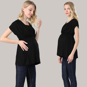Camiseta de Lactancia de Talla Grande <span class=keywords><strong>para</strong></span> <span class=keywords><strong>Embarazadas</strong></span> y Lactantes, con Cintura Imperio, Manga Corta y Diseño Cruzado - Product Image 5