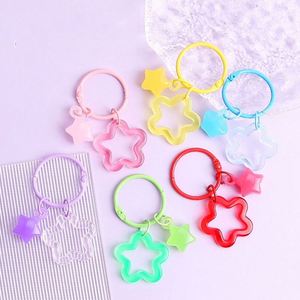 Wholesale Acrylic Hollowed Out Pentagram Accessories Hot Sell Cartoon Star <b>Keyring</b> <b>Cute</b> Candy Color Star Bell Keychain Charm - Product Image 2