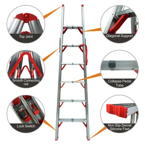 סין מפעל מחיר חדש אלומיניום מתקפל מדרגות סולם לאירועים רבים בשימוש מקל סולם מתקפל סולם