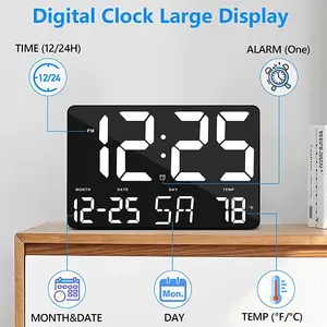 Venta al por mayor profesional Horloge Murale alarma LED <span class=keywords><strong>Reloj</strong></span> de pared <span class=keywords><strong>Digital</strong></span> pantalla grande relojes de mesa inteligentes con certificado CE personalizado - Product Image 2