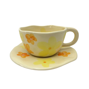 Hot Sale Hand Painted Irregular Flower Design Ceramic Coffee Mug Creative <b>Cups</b> Cute Handmade Ceramics <b>Cup</b> With Disc - Product Image 5
