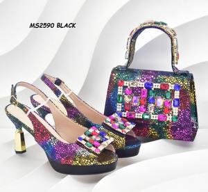 Sandalias Italianas de Mujer con Punta en Verde Limón, Tacón <span class=keywords><strong>Bajo</strong></span>, Malla, Verano/Otoño, Corcho, Pedrería, Bolso a Juego para Fiesta, Nigeria - Product Image 2