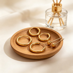 Pendientes de Oro con Forma de Bola de Acero Inoxidable, Diseño Geométrico, Joyería Minimalista de Moda para Mujer - Product Image 2