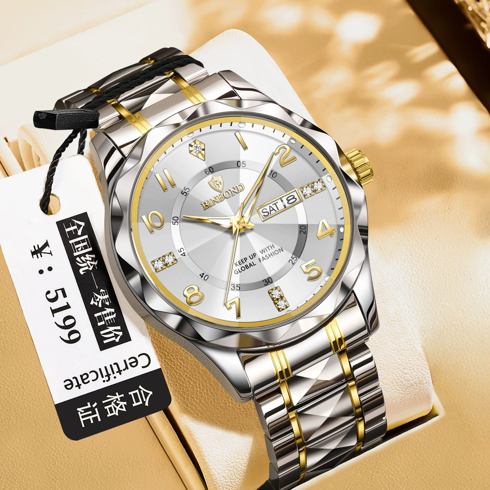 5 Men Style Glod Case White Dial