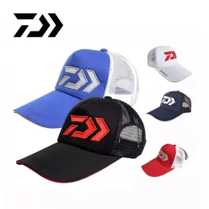 Daiwa Topi Memancing Pelindung Matahari, Topi Memancing Jala Bernapas Hitam/Biru, Topi Olahraga Luar Ruangan Dapat Disesuaikan