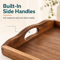 Houten dienblad met handgrepen, rechthoekig, bruin, met verhoogde randen en handgrepen voor thee, koffie, snacks, keukenopbergruimte, fruitplateau