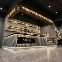 Comptoirs de bar à café/thé boba/boissons pour centres commerciaux, équipés d'éclairage LED durable, personnalisables, écologiques, en acier inoxydable et en bois