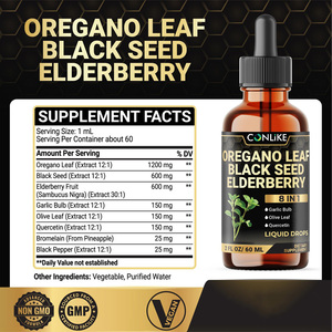 Suplemen Oregano 8 dalam 1 Tetes Cair Oregano dengan Minyak Biji Hitam, Elderberry, Bawang Putih, Daun Zaitun, <span class=keywords><strong>Quercetin</strong></span>, <span class=keywords><strong>Bromelain</strong></span>, Lada Hitam - Product Image 2