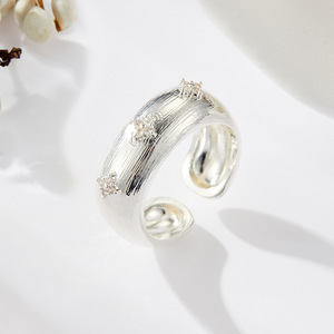 Retro Brushed Wide Starburst <b>Open</b> <b>Ring</b> Micro Pave Zircon Index Finger Party Fashion Jewelry - Product Image 4