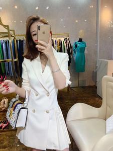 Guangzhou Auyan robe blanche femmes costumes <span class=keywords><strong>Ol</strong></span> banlieue plis mince blanc costume jupe pour dames - Product Image 3