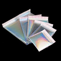 Petits sacs de courrier rétros holographiques réutilisables en argent, avec logo, envoi personnalisé, sacs de courrier à bulles en poly noir