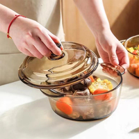 Cadeaux d'Affaires Set de Vaisselle de Cuisine et Alimentaire Vente en Gros Bol à Salade Classique en Cristal Double Anse Marron avec Couvercle et Bol à Soupe