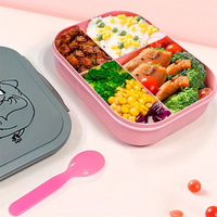 Joli Ensemble Boîte à Lunch Scolaire 400ml, Bento Micro-Ondes Anti-Fuite avec Couvercles Chauffables en Plastique Alimentaire, 2 Compartiments pour Enfants