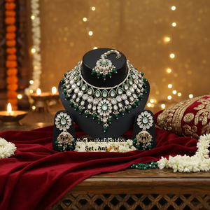 Gold Plated Brass Ethnic Bridal Choker Necklace <b>Set</b> Zircon White Enamel Pearl Drop Jhumka Earrings-Wedding Party Engagement - Product Image 3