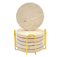 Lot de 6 sous-verres classiques en marbre naturel antidérapant en liège, tapis de tasse à boisson, assiette en travertin, vaisselle pour cadeau de pendaison de crémaillère
