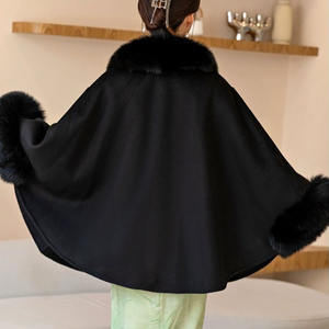 Winter Elegant Knitted <strong>Wool</strong> Shawl With Fox Fur Collar and Sleeves <strong>Capes</strong> for Women Ladies Cashmere <strong>Wool</strong> Fox Fur <strong>Cape</strong> Shawl - Product Image 3