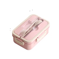 Boîte à lunch bento en plastique de qualité alimentaire, écologique, pour adultes et enfants, avec un ensemble de couverts gratuit, 3 compartiments, étanche, utilisable au micro-ondes