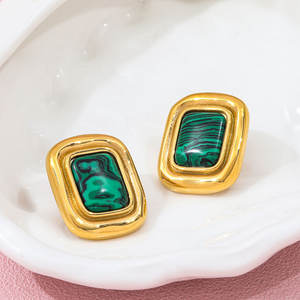 Orecchini a Perno JOOLIM di Lusso Impermeabili in Acciaio Inox Placcato Oro 18K con <span class=keywords><strong>Malachite</strong></span> Rettangolare per Donna - Product Image 4