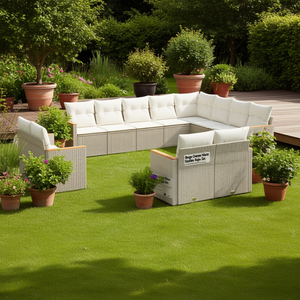 Ensemble de canapés de jardin beige crème blanc en rotin, mobilier d'extérieur imperméable au design contemporain - Product Image 2