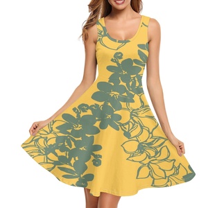 Envío directo personalizado <span class=keywords><strong>ropa</strong></span> mujer estampado bajo demanda Lava flor Sexy verano suelto sin mangas tela cuello redondo vestidos de columpio - Product Image 4