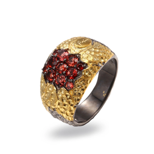 Nuovo Design in Stile Italiano: <span class=keywords><strong>Anello</strong></span> in Argento Sterling 925 con Pietra di <span class=keywords><strong>Granato</strong></span> e Placcatura in Oro - Product Image 1