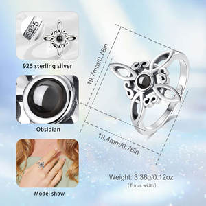 Changda女性用925スターリングシルバーブラック黒曜石<span class=keywords><strong>pagan</strong></span> wiccanジュエリーケルト魔女結び目リング男性用 - Product Image 5