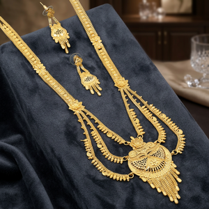 Wholesale 14K 18K 24K Micro Gold Plated Brass Rani Haar Necklaces Earrings Set Floral Design Women's <b>Bridal</b> Wedding Jewelry Set - Product Image 4