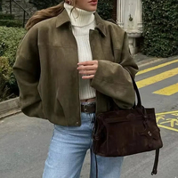 Couleur unie Manteau Fermeture Éclair Manches Longues Femmes Vestes Vêtements Manteau Court Hoodies