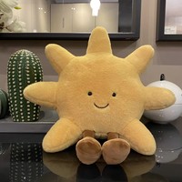 Adorable Peluche Météo en Forme de Visage Souriant, Lune Blanche et Soleil Jaune, Jouet en Peluche Mignon de Dessin Animé pour Décoration de Chambre d'Enfant et Coussin de Canapé