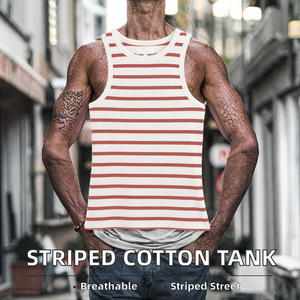 Men's New Arrival <b>Striped</b> <b>Tank</b> <b>Tops</b> Sleeveless Vest Breathable Embroidery 100% Cotton - Product Image 2