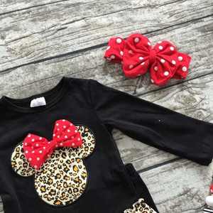 Vêtements d'automne et d'hiver pour enfants, tenues à manches longues pour bébés filles, tenues MINNIE, pantalons à volants léopard, vêtements avec accessoires - Product Image 2