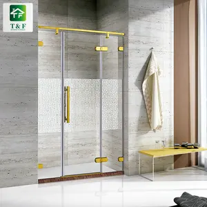 Temperli cam duş odası lüks banyo ekipmanları altın paslanmaz çelik çerçeve duşakabin