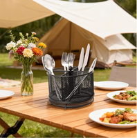 360 °   Organisateur de Couverts Rotatif en Métal à 4 Compartiments – Support pour Fourchettes, Cuillères et Serviettes – Panier de Rangement pour Couverts