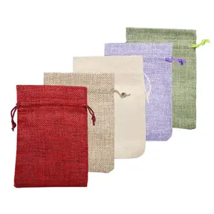 Factory direct commercial custom design hessian gift packaging bag small jute drawstring storage bag