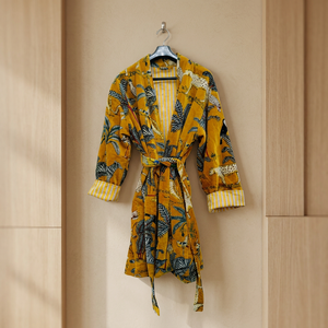 Bata de Terciopelo 100% Algodón Estampada y Bordada con Mangas Largas, Estilo Kimono, Suave y Cómoda, Ropa de Estar para Mujer - Product Image 5