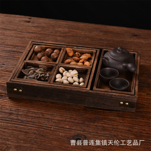 A seven-piece set of solid wood <b>tea</b> <b>trays</b>, dried fruit dishes, and Chinese-style <b>tea</b> and snack <b>trays</b> made of paulownia wood, - Product Image 3