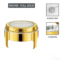 Réchauds de buffet pour banquets de mariage en hôtel, chauffe-plats ronds hydrauliques en acier inoxydable de 6 L avec couvercle en verre visible