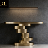 Table Console d'entrée moderne de luxe Cylindres en acier inoxydable empilés en or Pierre frittée Meubles de salon créatifs