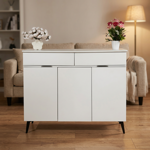 Meuble console de rangement autoportant moderne blanc au design minimaliste pour salon, avec fonction gain de place - Product Image 4