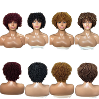 Perruque Pixie Afro Kinky Curly fabriquée à la machine-Cheveux humains brésiliens avec frange prédécoupée pour femmes noires