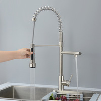Robinet de cuisine contemporain chaud/froid en acier inoxydable 304 brossé avec douchette extractible flexible et cartouche céramique pour montage sur plan